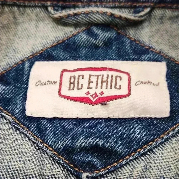 VINTAGE BC ETHIC Denim Jacket, Distressed Acid Wash, Men's Large - Picture 4 of 8